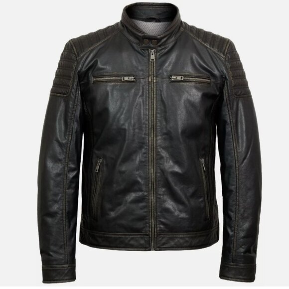 Colin: Men’s Vintage Distress Black Leather Jacket XL - Picture 1 of 6